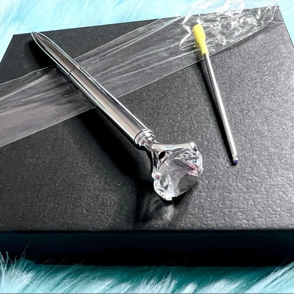 Diamond Top Silver METAL Ballpoint Pen With Black Ink Refill PinkRainCloud